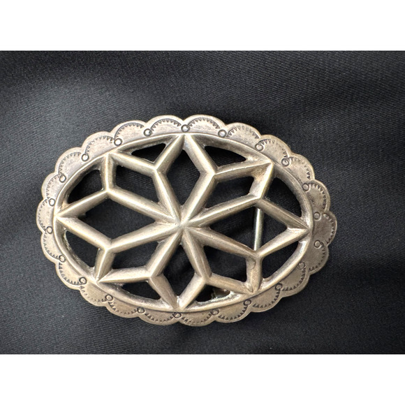 Native American Sand Cast Solid Sterling Silver Belt Buckle Signed 48 gr Cut Out - Picture 1 of 7